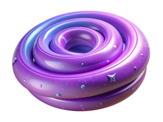 Purple swirl with stars and spheres abstract design cosmic elegant twirl playful art creative glossy texture modern art decorative ornament3d illustration isolated on transparent background