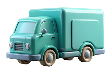 Stylish 3d rendered turquoise delivery truck with smooth edges and rounded design features for modern logistics and shipping solutions 3d illustration isolated on transparent background