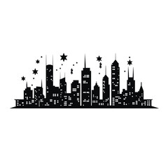 Fototapeta premium Abstract black silhouette of a city skyline with stars