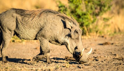 Fototapeta premium Warthog foraging in African savanna