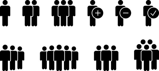 Set of people icon representing group size. Team people. User profile symbol. Group of people or group of users collection. Persons symbol. Employee people. Team worker.