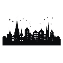Fototapeta premium Silhouette of a city skyline at night with stars