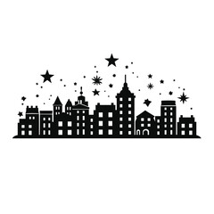 Black silhouette of a city skyline with stars