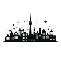 Fototapeta premium Black silhouette of a city skyline with stars