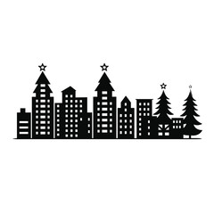 Obraz premium Silhouette of a festive city skyline with christmas trees