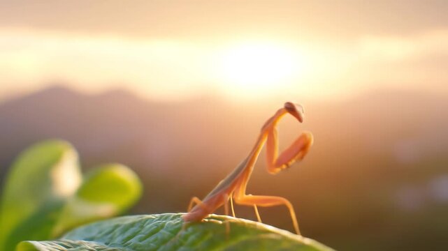 Mantis on Tree Leaf Video | Insect Close-Up, Nature Observation, Wildlife Footage & Greenery Macro Photography