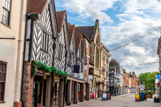 A view down the main section of Bore Street in Lichfield, UK in summertime