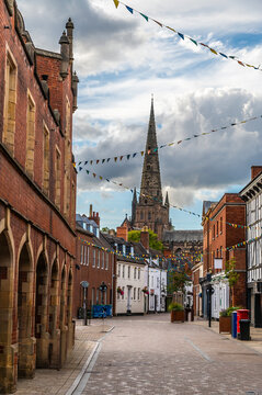 A view down Dam Street towards the cathedral in Lichfield, UK in summertime