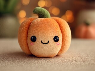 Fototapeta premium Cute plush pumpkin with smiling face Generative AI