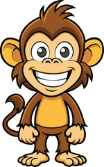 A Cheerful Cartoon Monkey Standing and Smiling Widely With Its Mouth Open