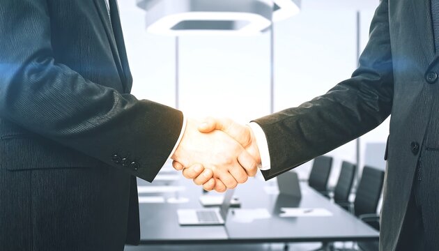 Business handshake in a modern conference room