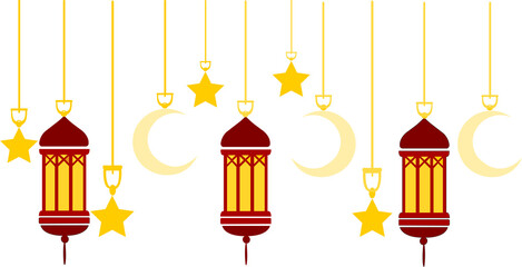 Crescent Moon, Star and Ramadan Lantern Vector Design