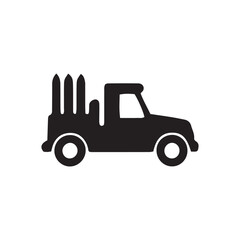 Simple silhouette of a pickup truck transporting pencils for art or school supplies