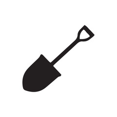 Simple black silhouette of a garden shovel tool for digging and gardening tasks