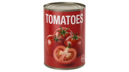Canned tomatoes tomato food red vegetable healthy cooking ingredient recipe delicious nutrition product metal 100 on transparent background