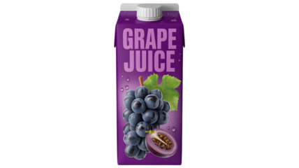 Grape juice beverage drink carton healthy fruit purple sweet refreshment delicious vitamins antioxidant nutrition 100% natural on transparent background