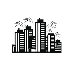 Obraz premium Modern cityscape silhouette with abstract sky elements