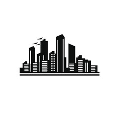 Obraz premium Modern cityscape silhouette with flying birds