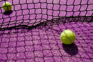 Closeup sport padel ball by net