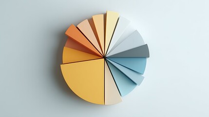 3D Pie Chart Diagram with Segments in Gradual Color Palette on Light Blue Background
