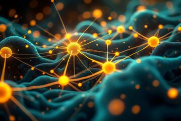 Interconnected Neural Network A Complex Web of Glowing Nodes and Lines Representing Connectivity and Intelligence