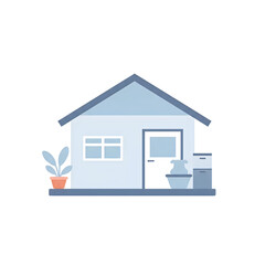 Fototapeta premium Simple modern flat design house with blue roof and plant, residential architecture, isolated white background