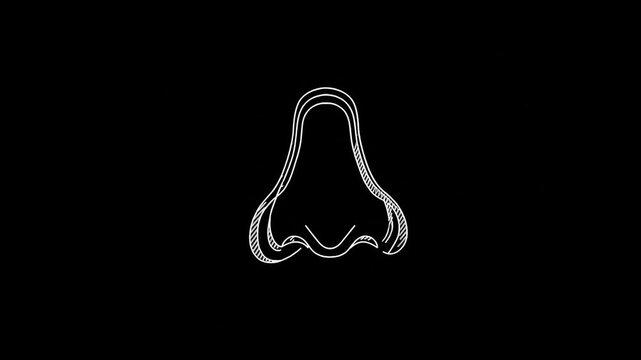 Olfactory and respiration symbol, breathing through the l passages, the human sensory organ for scent, outline representation of nose inhaling aromatic particles in linear design style, modifiable li