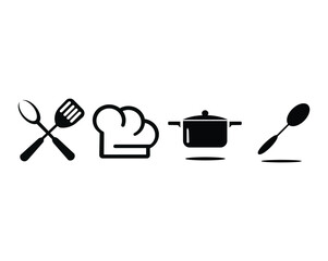 Vector set of kitchen utensils icons for cooking food and drinks
