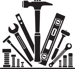 Collection of Black and White Silhouettes of Various Tools