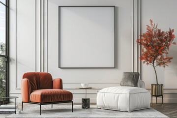 Fototapeta premium Poster frame mockup in modern home interior background, 3d render