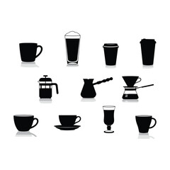 High-Quality Flat Vector Coffee Icons:  Brewing Methods & Cups