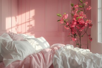 Home mockup, cozy bedroom interior background, 3d render