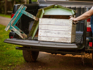 moving old beehive in a pickup