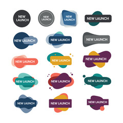 High-Quality Flat Vector New Launch Badges: Colorful Abstract Shapes