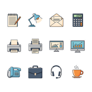 Modern Office Icons:  Flat Design,  Business Workflow,  Productivity Concept