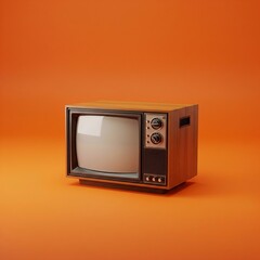 old tv set isolated on orange background 