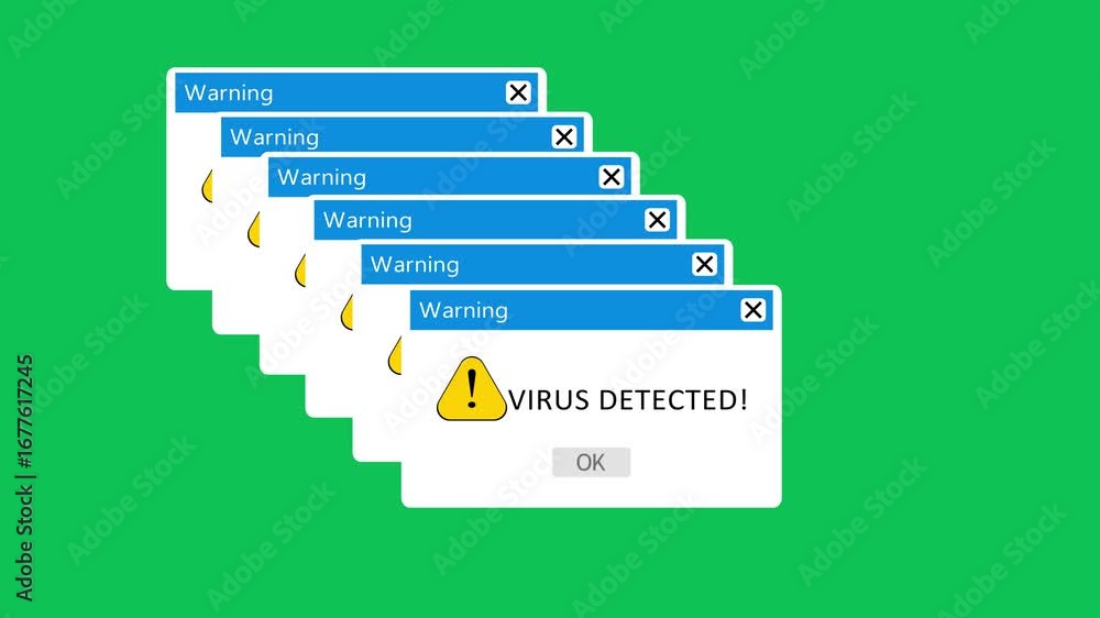 Fototapete virus detected animation of a web browser window with virus detected warning alert on green backgrou
