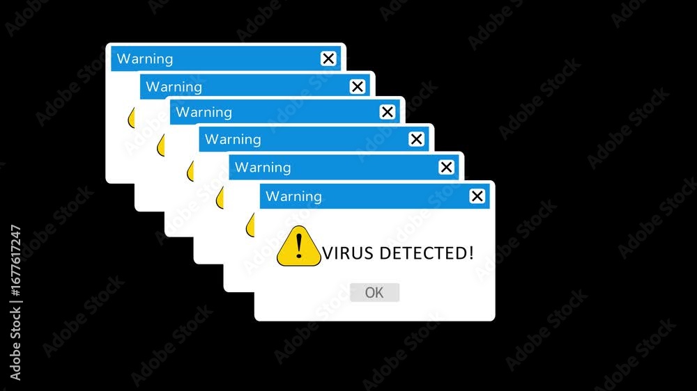 Fototapete virus detected animation of a web browser window with virus detected warning alert on black backgrou