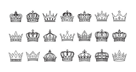 Crown line art icon bundle illustration