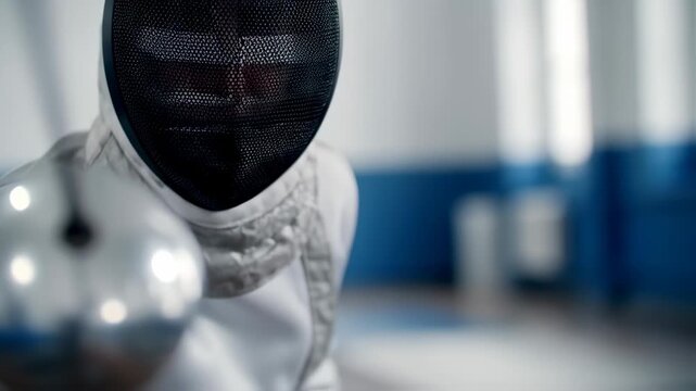 Fencer in protective gear