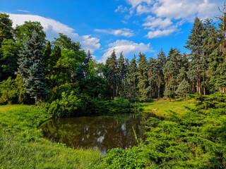 beautiful landscape with lake in scenic natural park