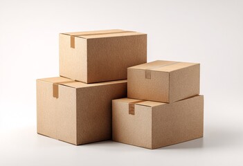 Stacked Cardboard Boxes on Neutral Background for Shipping and Storage