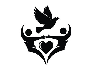 International day of charity symbol with dove, heart, and hands