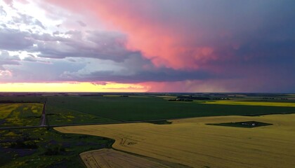Dramatic sunset over farmland