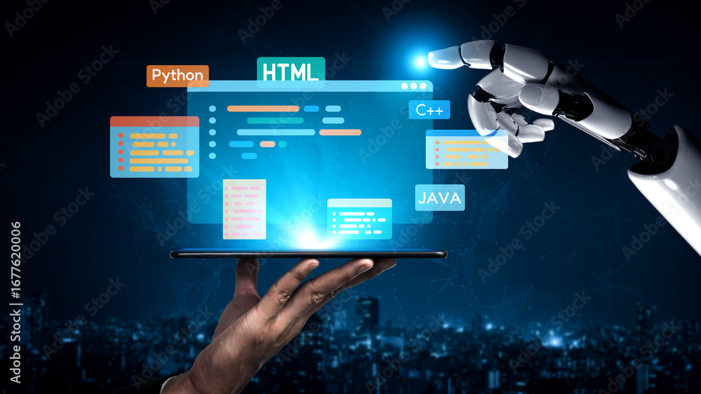 Aufkleber ai artificial intelligence assists software development through smart coding tools, virtual assistan