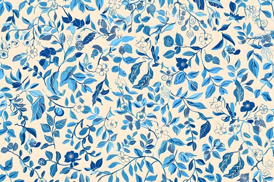 Blue abstract seamless floral vector pattern with a vintage Victorian damask texture for fabric, textile, or wallpaper decoration