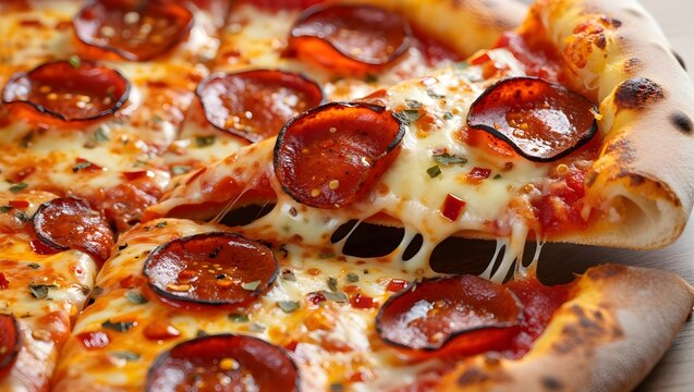 A slice of hot Italian pepperoni pizza with melted mozzarella cheese on a plate