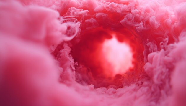 Captivating abstract image of a swirling pink smoke tunnel, conveying a sense of depth and mystery with vibrant hues.