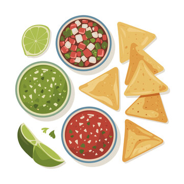 Mexican Salsa Trio with Tortilla Chips Illustration