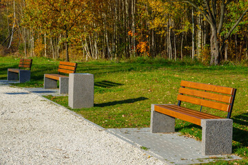 park benches in autumn park